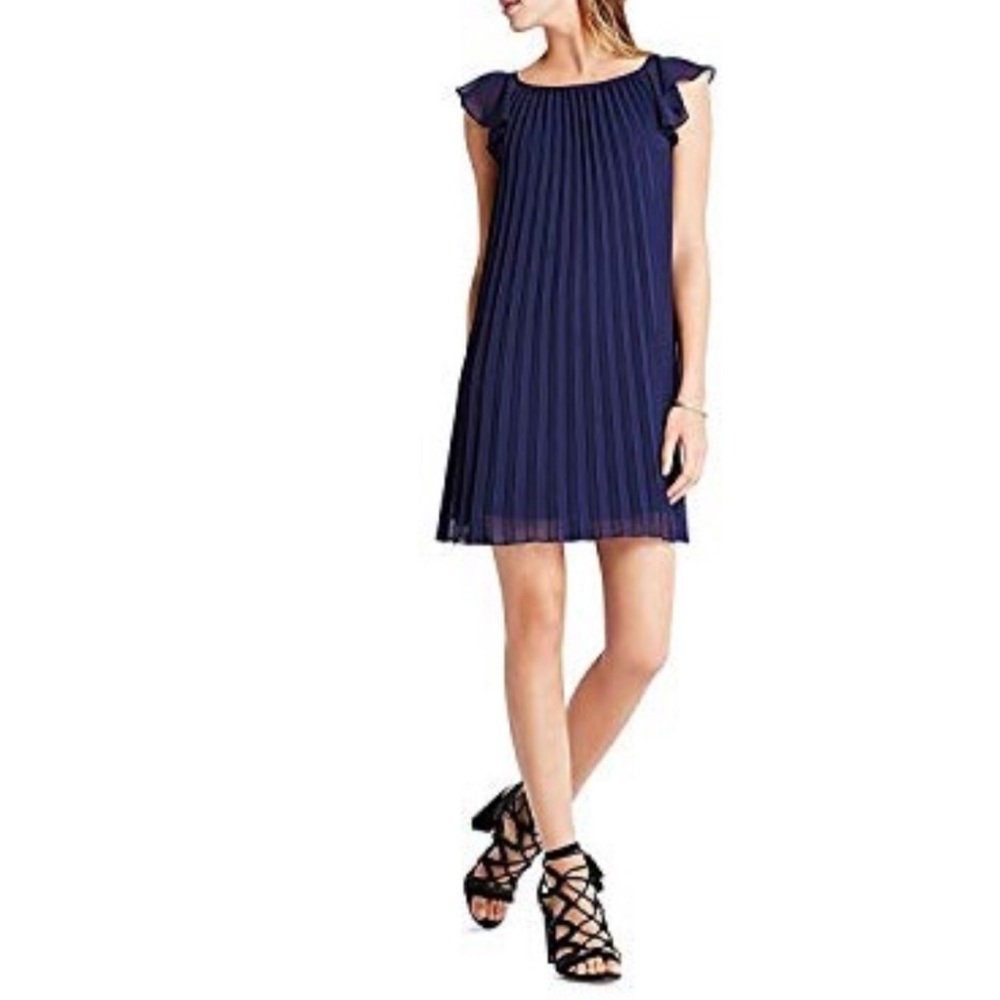 BCBG Flutter Sleeve Pleated Dress